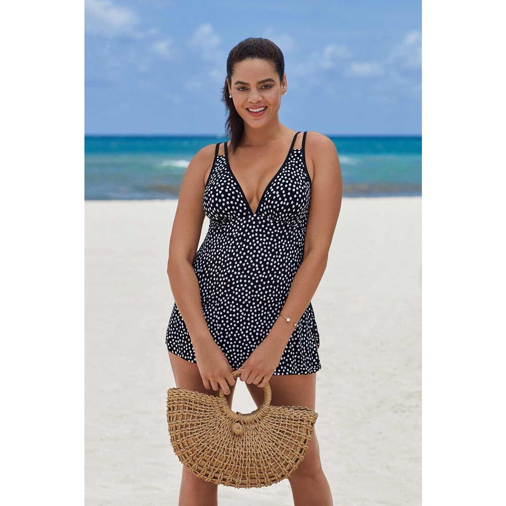Trimshaper Tracey Black White Dots Funfetti Slimming Swim Dress NWT 22W - Picture 4 of 9